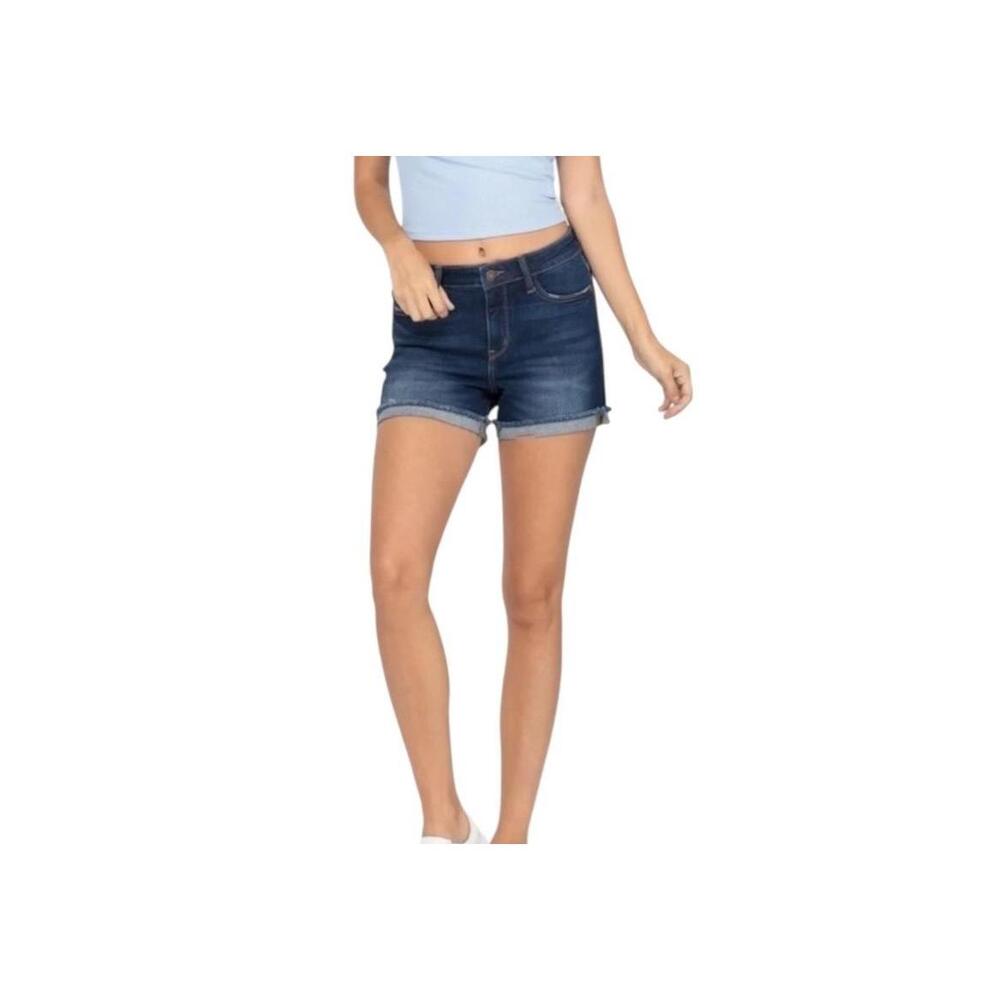 Judy Blue Dark Wash Mid Rise Distressed Cuff Hem Shorts Sz 3XL